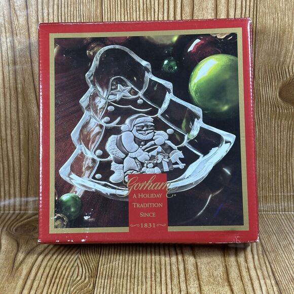 Gorham Santa Tree Treat Christmas Candy Crystal Dish Holiday Traditions 8.5” - Picture 9 of 11